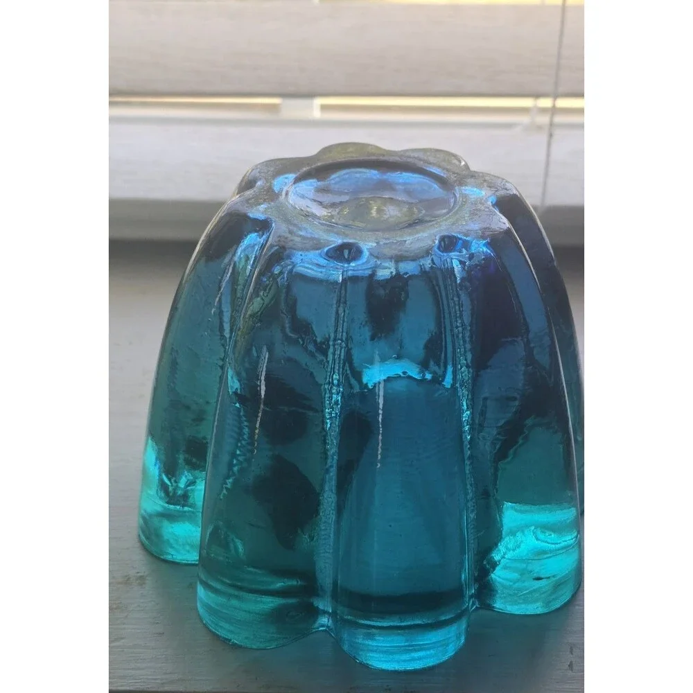 Vintage recycled glass votive bowl in Turquoise Blue/ Green Ombre Made in Spain